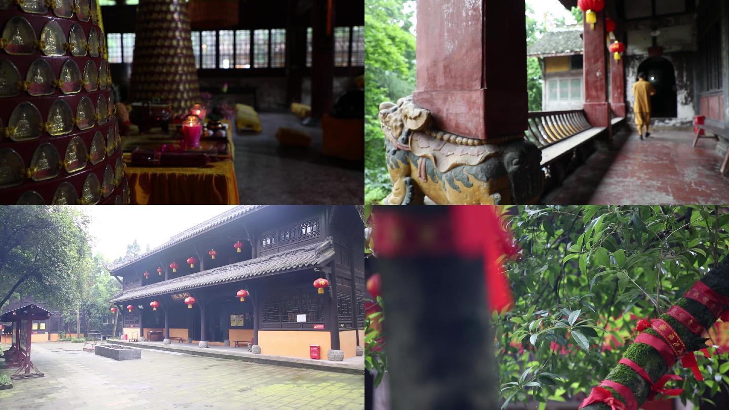 北碚温泉寺庙古钟香火和尚吃斋念经源素材