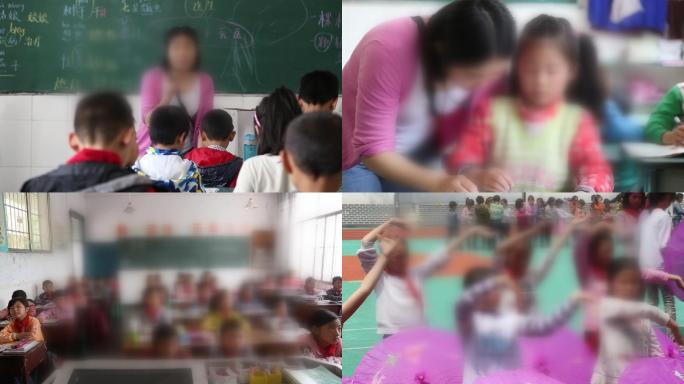 农村小学上课做体操小学生户外活动