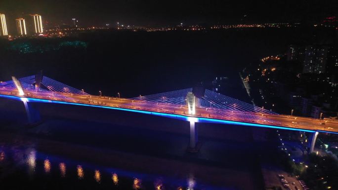 泸州航拍江阳区国窖长江大桥夜景