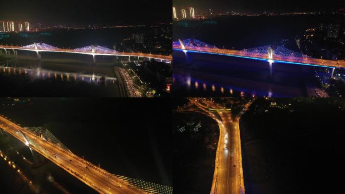 泸州航拍江阳区国窖长江大桥夜景