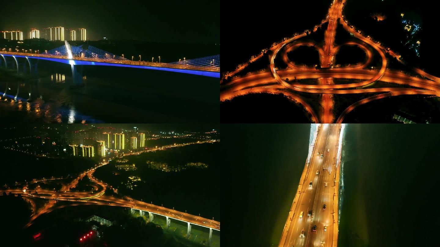 泸州航拍国窖大桥夜景泸州延时