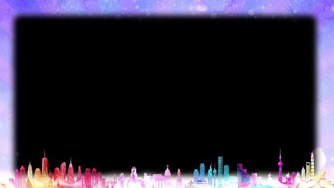 紫色卡通城市（透明通道）视频边框