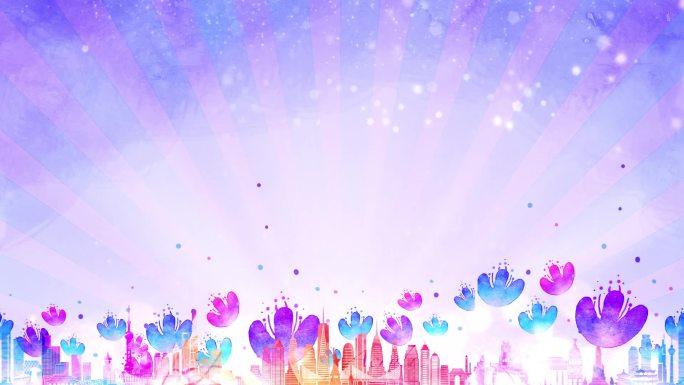 紫色卡通花朵城市舞台LED背景视频