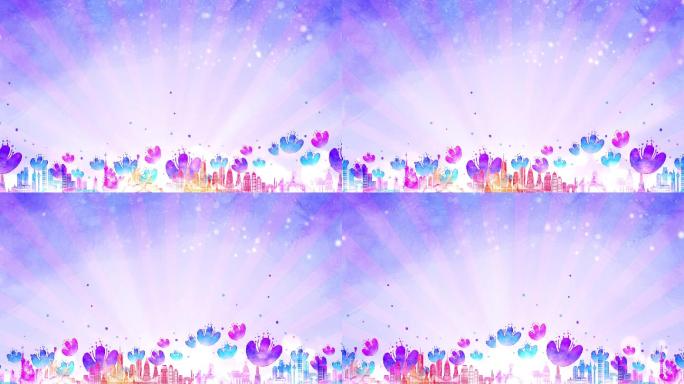 紫色卡通花朵城市舞台LED背景视频