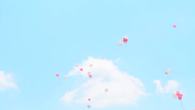 实拍婚礼放飞气球气球飞向天空-晴朗天空