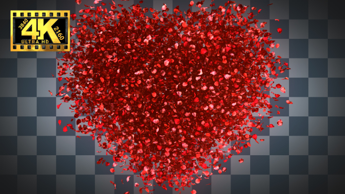 【4K】红色花瓣玫瑰花汇聚组合爱心