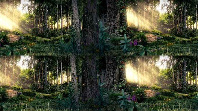 森林萤火虫光线投射意境三维