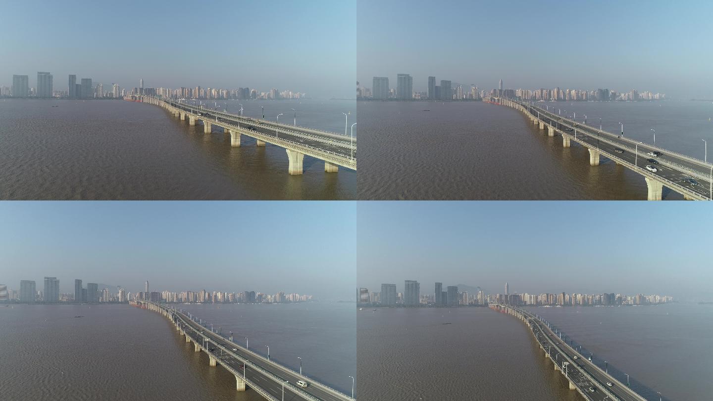 温州瓯江瓯越大桥航拍4k灰度D-LOG