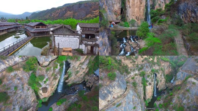 丽江观音峡园林山谷瀑布4K航拍