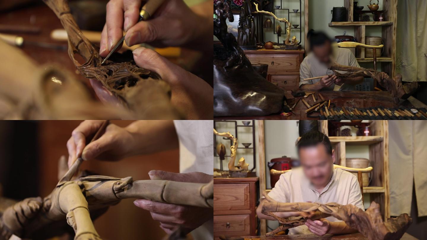 非遗传统技艺北碚木雕雕刻打磨工序匠心