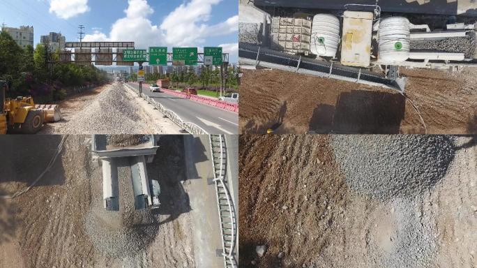 航拍公路石子修路建筑工程重型
