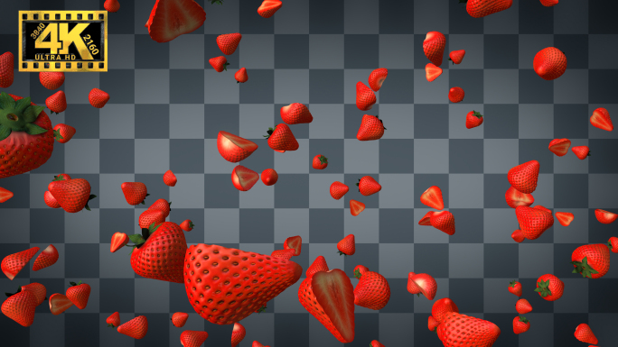 【4K】草莓水果甜品扩散爆炸上升后下落