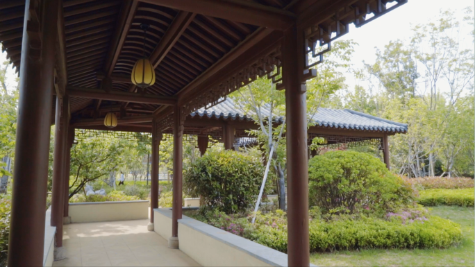中式庭院走廊景观绿化空镜素材长亭