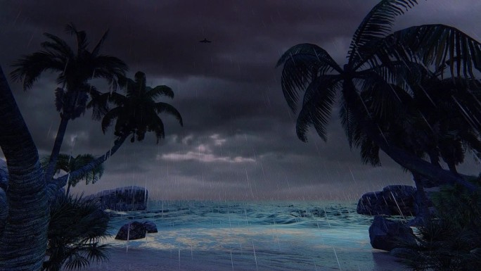 打雷下雨乌云海滩小岛