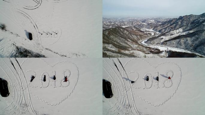 航拍冬季冰雪山峦