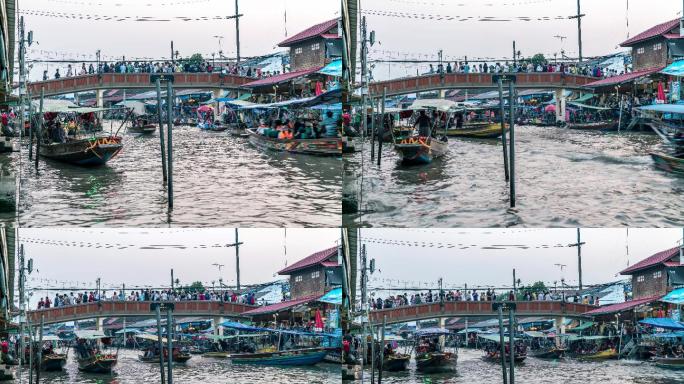 泰国安帕瓦水上市场延时摄影