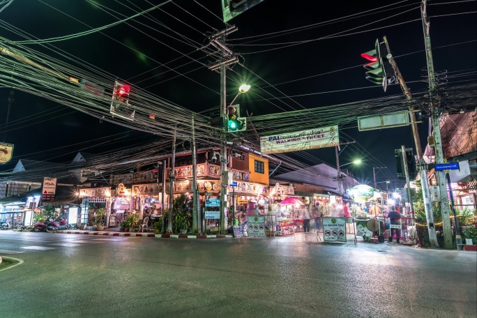 泰国拜县夜市人流延时摄影