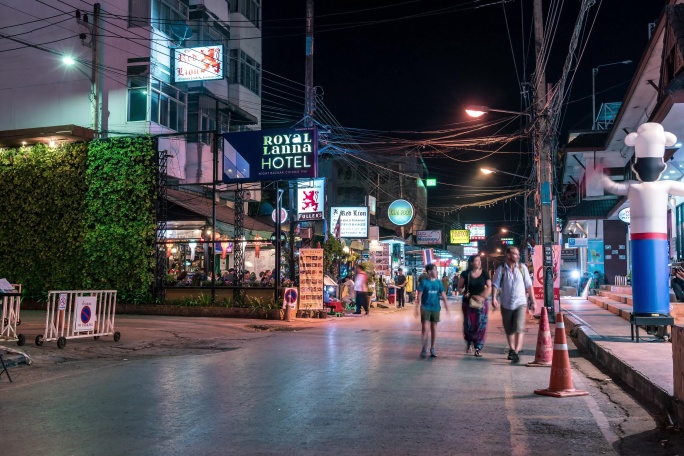 泰国清迈夜市夜景延时摄影