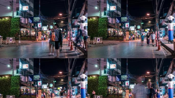 泰国清迈夜市夜景延时摄影