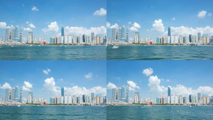 2K青岛城市海面游动的帆船延时摄影