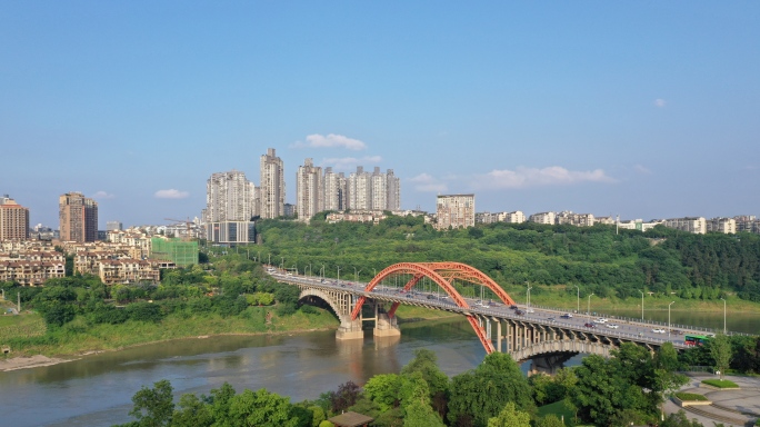 航拍泸州沱江三桥和城北城市大景