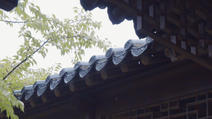 雨滴-屋檐下雨-阴天雨天-屋檐滴雨-庭院