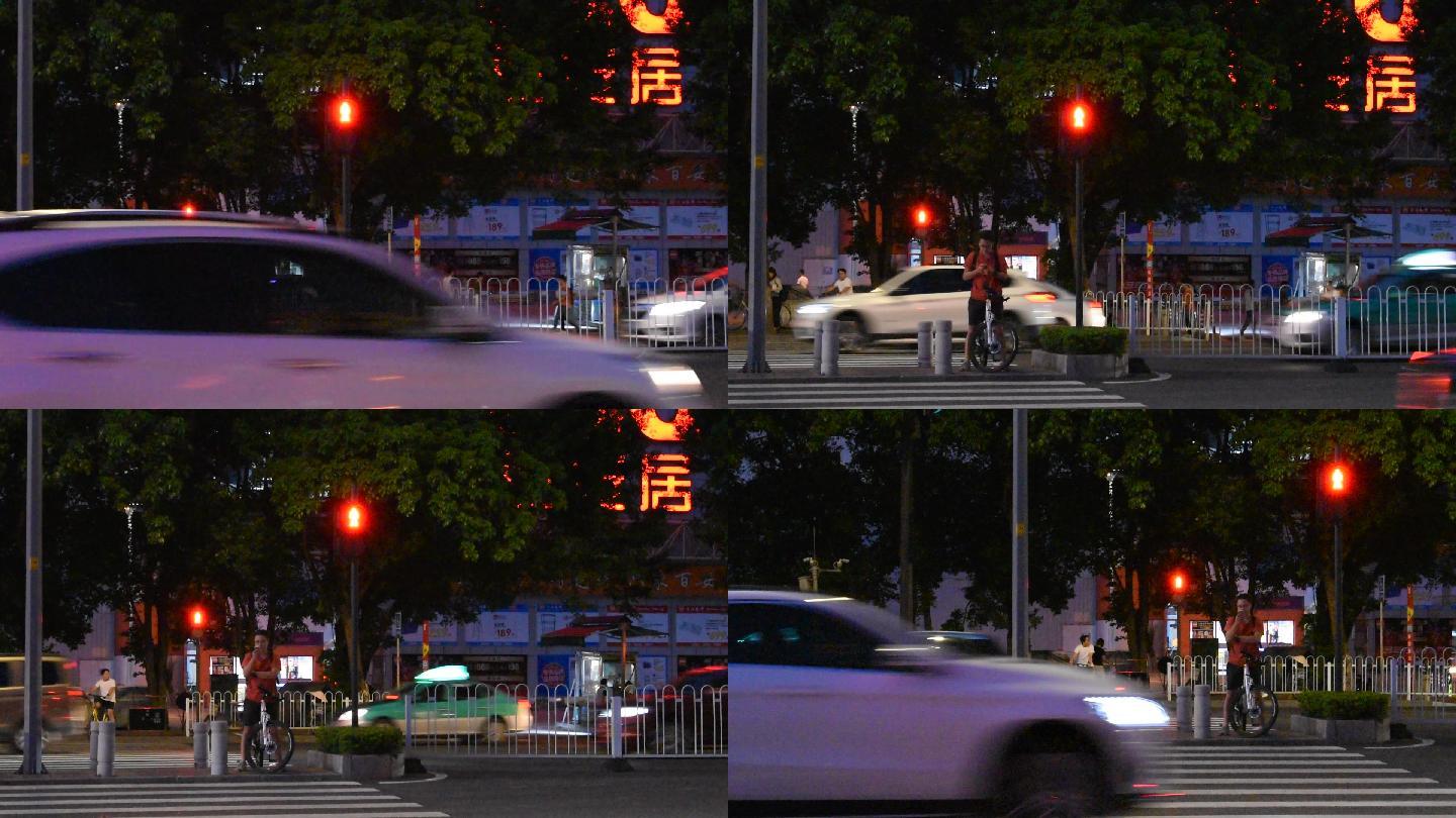 红路灯、马路、行人、车