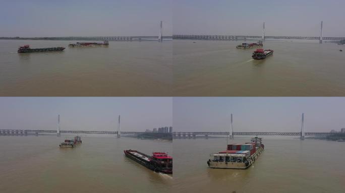 4K-log武汉天兴洲长江大桥船舶航拍