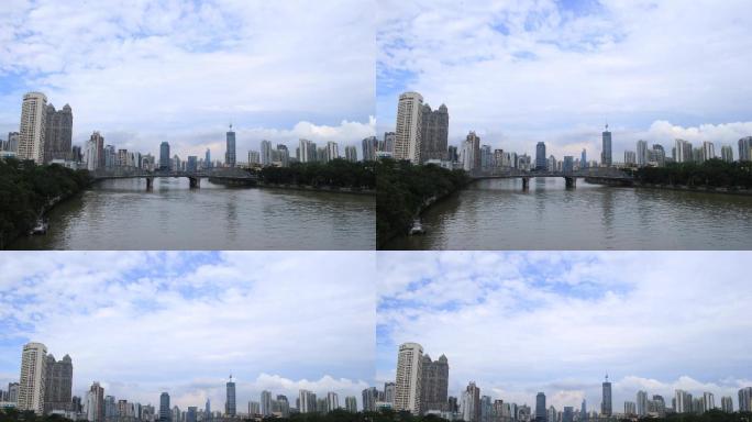 延时拍摄广州海珠桥，珠江两岸夏天下午美景