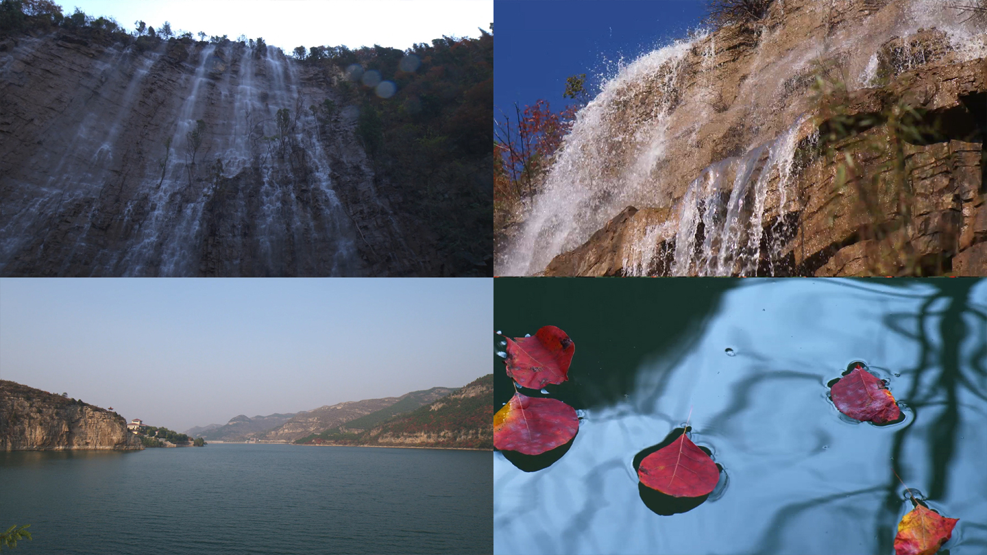 瀑布-水流～升格～慢镜头-湖中漂落的花瓣