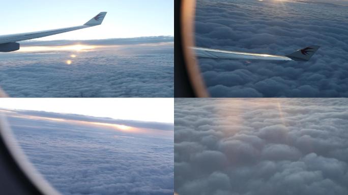 云海云层飞机飞行转弯高空夕阳