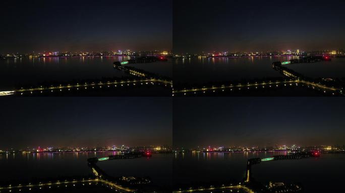 航拍4k武汉东湖夜景绿道磨山