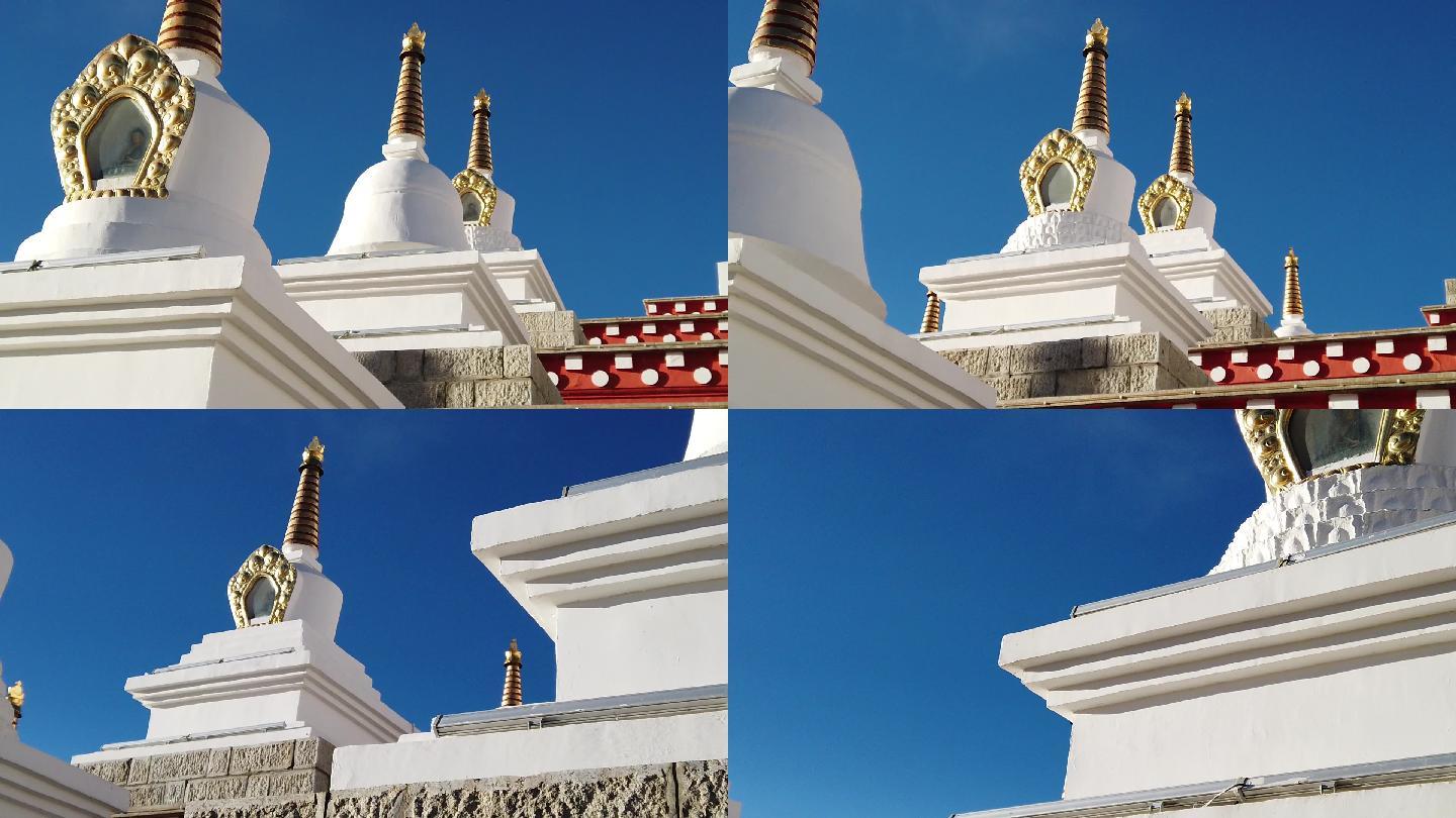 白塔蓝天白云藏传佛教西藏宗教建筑信仰