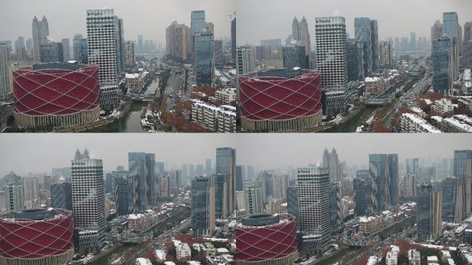 航拍4k武汉楚河汉街汉秀剧场雪景