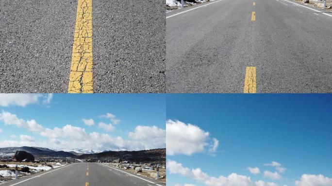 笔直的公路马路蓝天白云景色美景