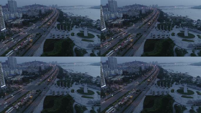 4K航拍防城港市城市道路夜景