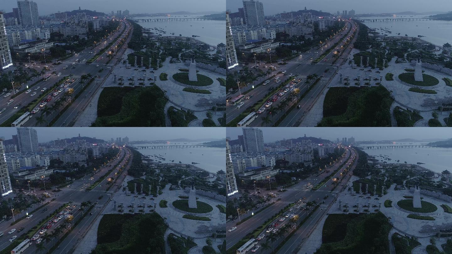 4K航拍防城港市城市道路夜景