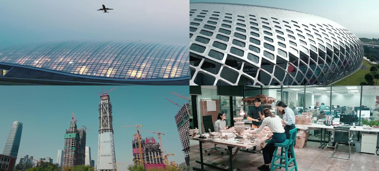 城市北京建筑人物开会鸟巢机场飞机太极小孩