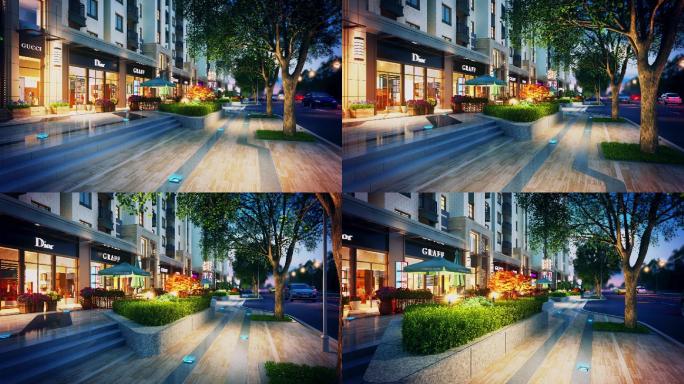 夜景夜间商业街道三维3D