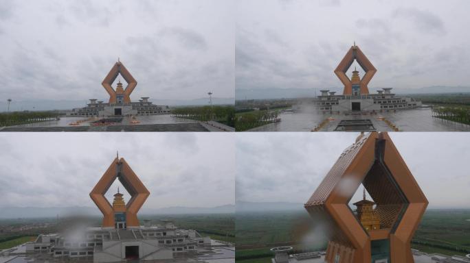 宝鸡法门寺新塔阴雨天佛像雨天航拍