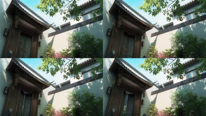 中式古风建筑院落开门三维3D