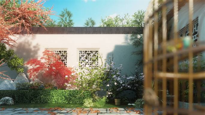中式古风建筑庭院鸟笼三维3D