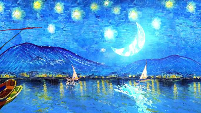 原创4K油画星空梦幻村庄