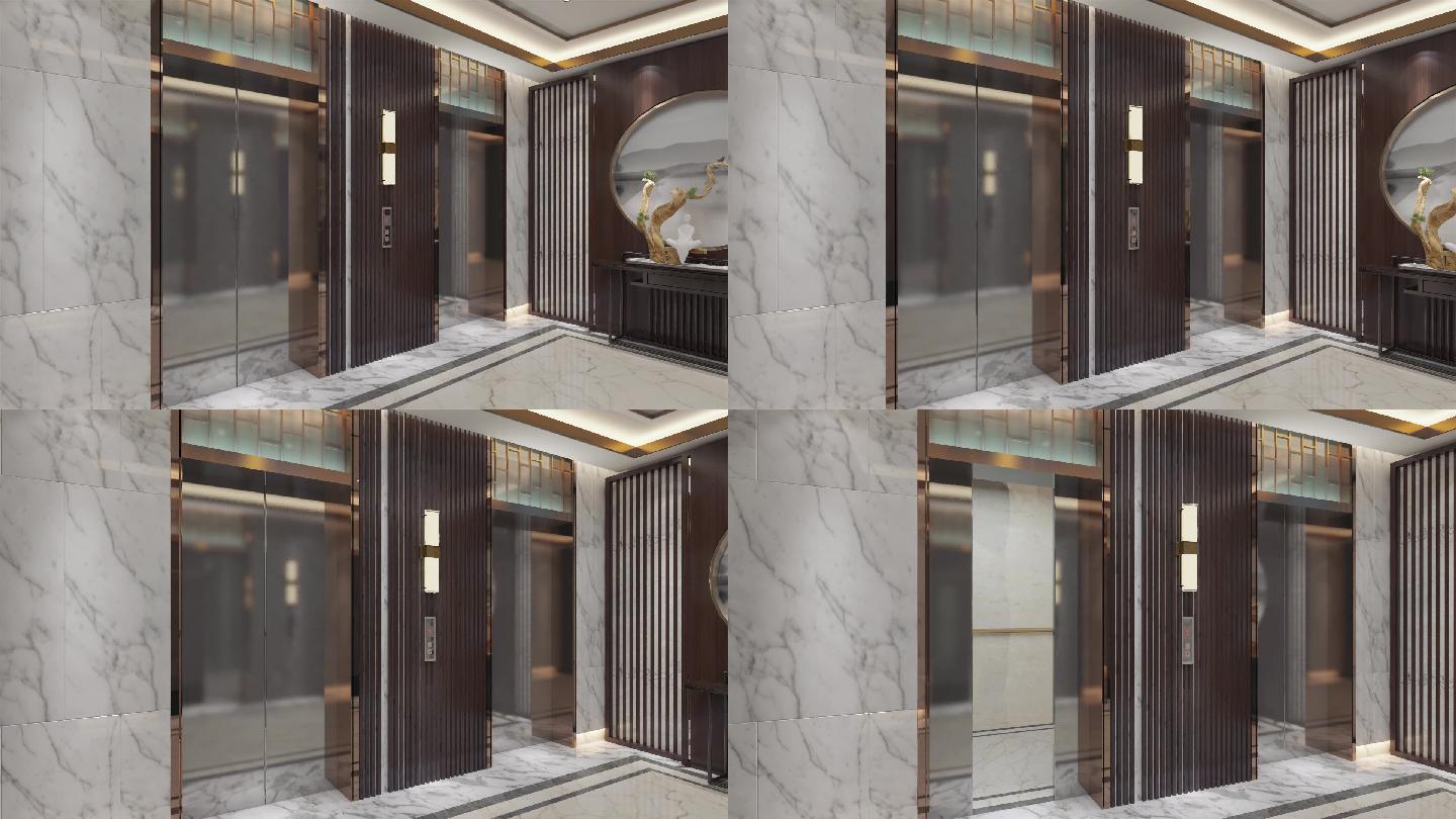 新中式房地产小区电梯间三维动画