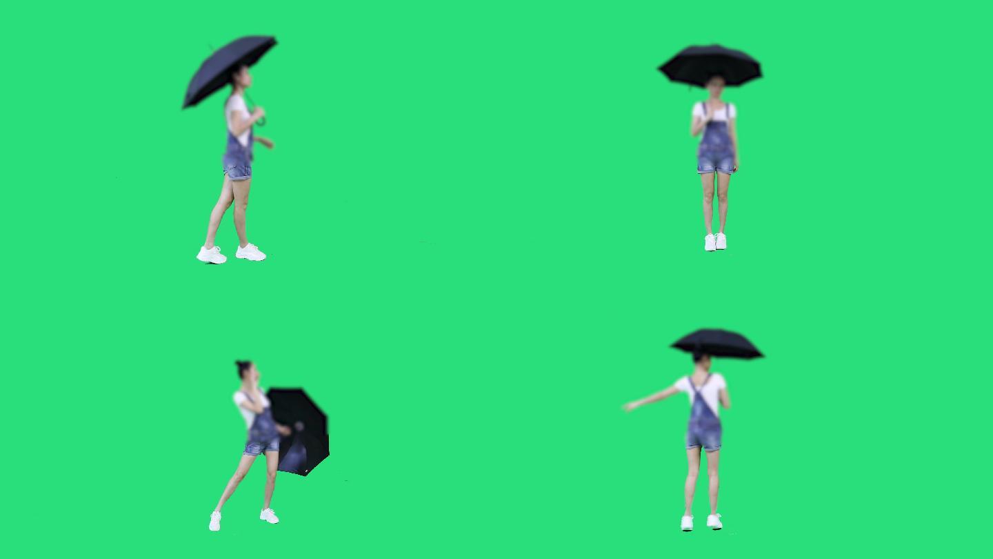 女人拿着伞慢慢走路和跳舞