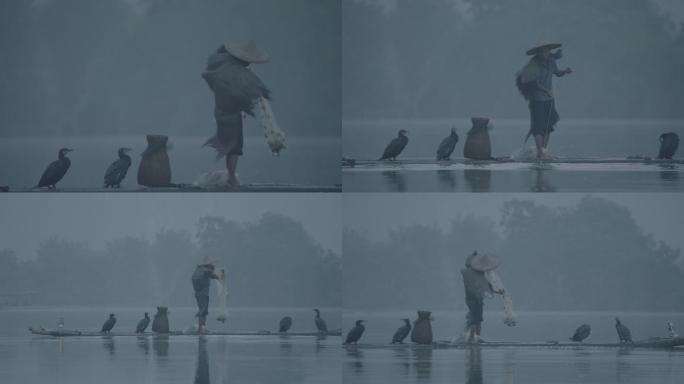 桂林桂林山水渔翁渔翁划船油灯水