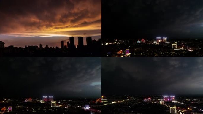 暴雨闪电夜景航拍实拍4K素材