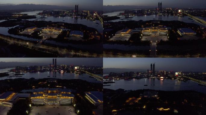 4K-log银川悦海宾馆夜景航拍