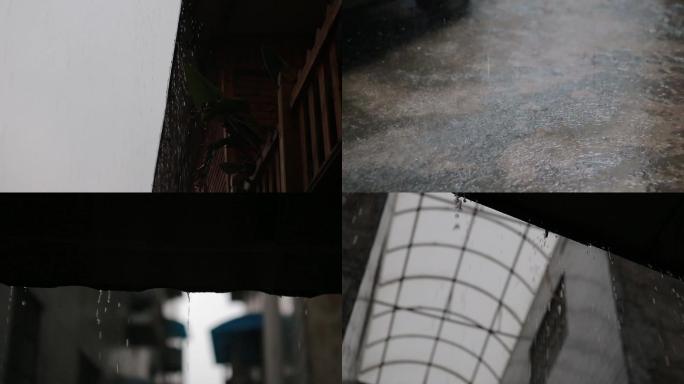 下雨暴雨屋檐淌水