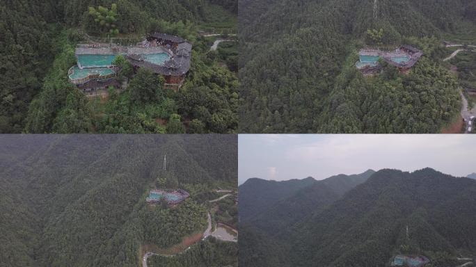 湖南雪峰山枫香瑶寨无边泳池游泳泳池航拍